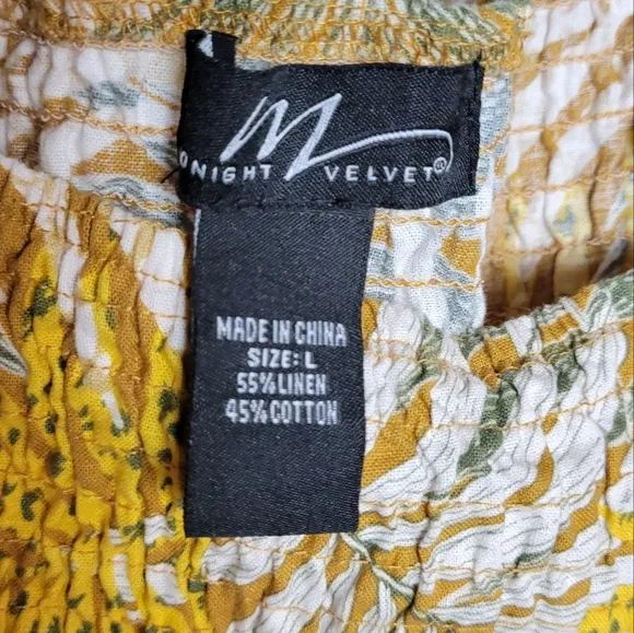 Midnight Velvet Resort Wear Floral Smocked Linen Blend Spring Dress Size Large