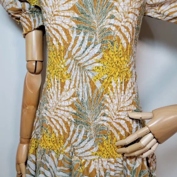Midnight Velvet Resort Wear Floral Smocked Linen Blend Spring Dress Size Large