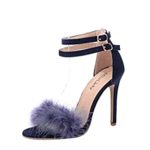 Mila Lady Eileen18 Black Sexy Feather Ankle Strap Open Tie Stiletto Chic Size 9