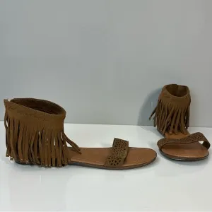 Minnetonka Savona Boho Zip Back Fringe Sandals Size 10 Festival Coachellla