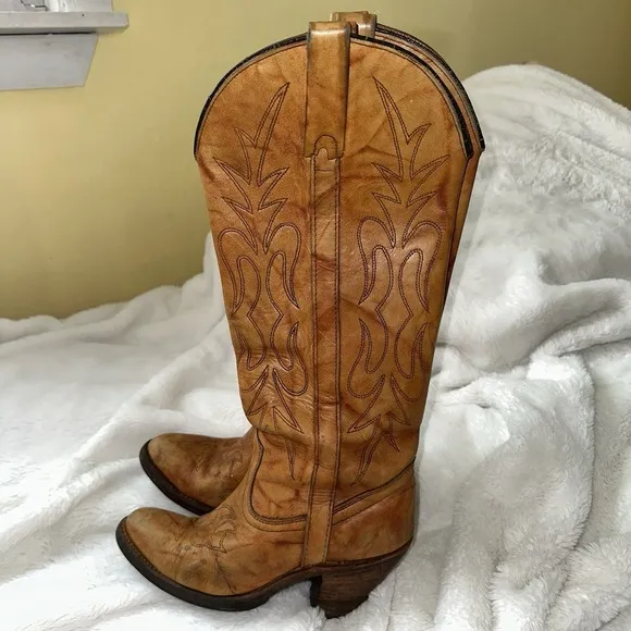 Miss Capezio Tall Vintage Leather Cowboy Western Boots 6.5 M Festival Concert