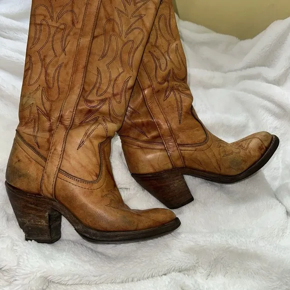 Miss Capezio Tall Vintage Leather Cowboy Western Boots 6.5 M Festival Concert