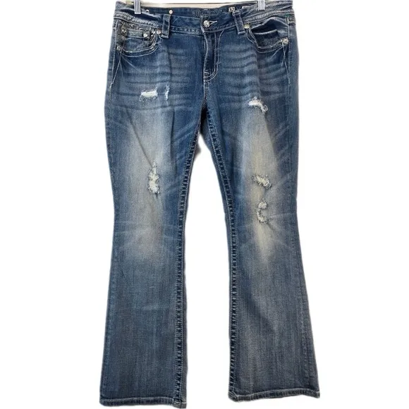Miss Me Easy Boot Jeans Women's 32x31 Mid-Rise Distressed Embellished Pockets