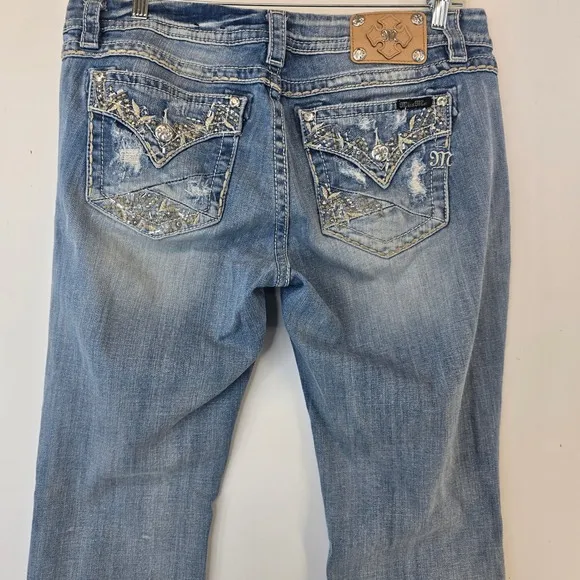 Miss Me Easy Boot Jeans Women's 32x31 Mid-Rise Distressed Embellished Pockets