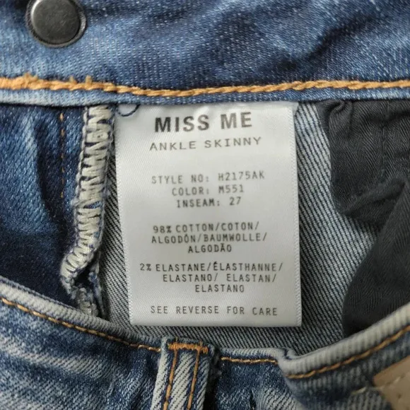 Miss Me Embroidered Ankle Skinny Jeans | Size 26