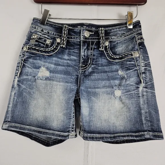 Miss Me mid-rise factory distressed shorts size 25