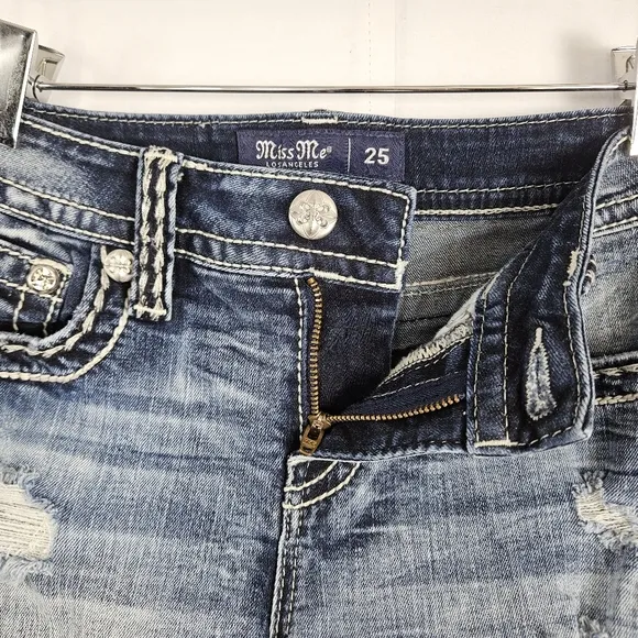 Miss Me mid-rise factory distressed shorts size 25