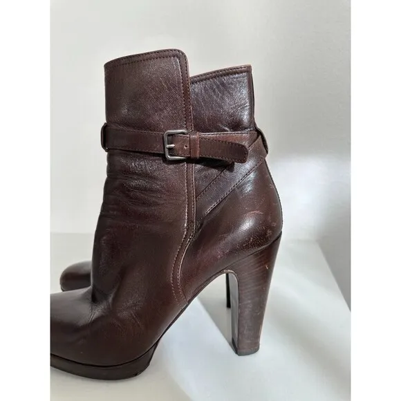 Miu Miu Heeled Booties Buckle Brown Ankle Made in Italy Women's EU 39.5 US 9