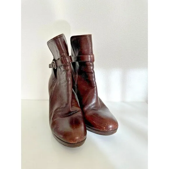 Miu Miu Heeled Booties Buckle Brown Ankle Made in Italy Women's EU 39.5 US 9