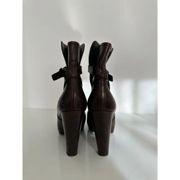 Miu Miu Heeled Booties Buckle Brown Ankle Made in Italy Women's EU 39.5 US 9