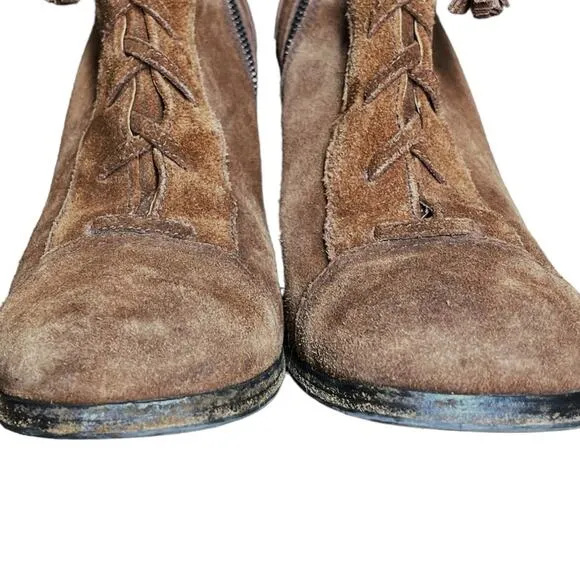 Miu Miu Rust Brown Suede Lace Up Tassel Heeled Ankle Boots 37 US 7 needs repair