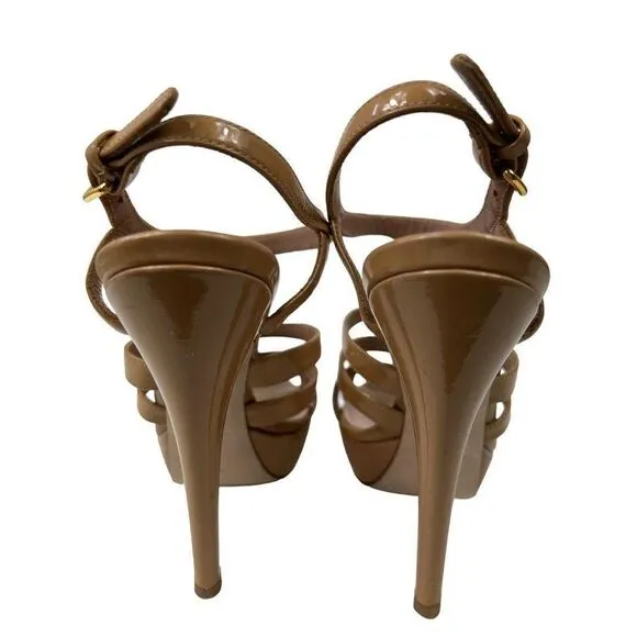 MIU MUI Cammeo Tan Patent Leather Platform Sandals Size 37.5