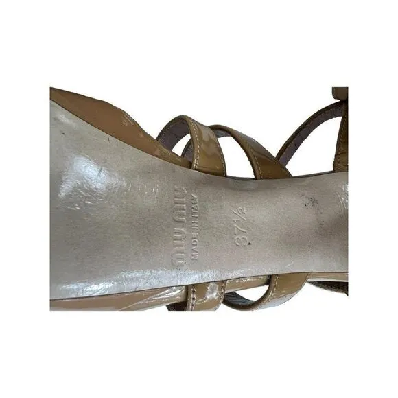 MIU MUI Cammeo Tan Patent Leather Platform Sandals Size 37.5