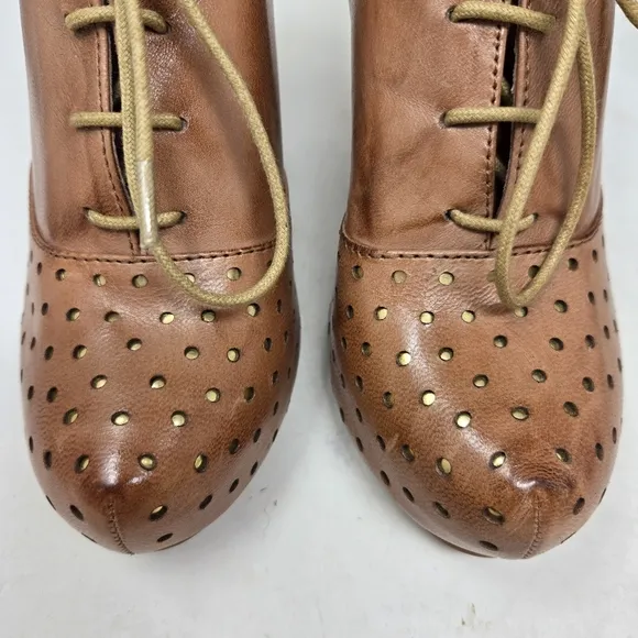 MIZ MOOZ Lesley Oiled Tan Perforated Leather Lace-Up Heeled Shoes Size 7.5
