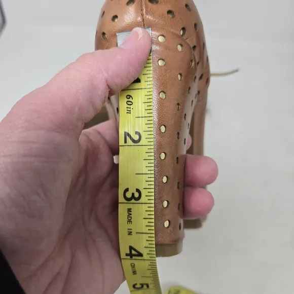 MIZ MOOZ Lesley Oiled Tan Perforated Leather Lace-Up Heeled Shoes Size 7.5