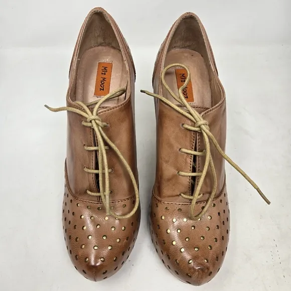 MIZ MOOZ Lesley Oiled Tan Perforated Leather Lace-Up Heeled Shoes Size 7.5