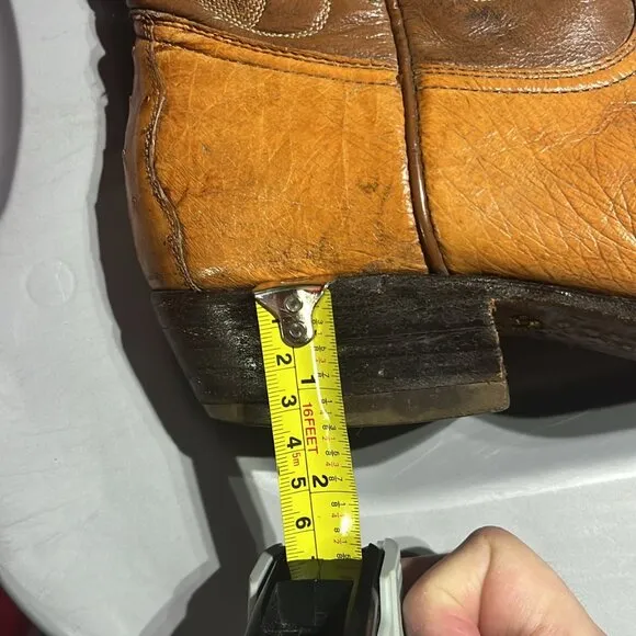 Montana Cowboy Boots Genuine Leather with Ostrich Embossing Western Style Size 8