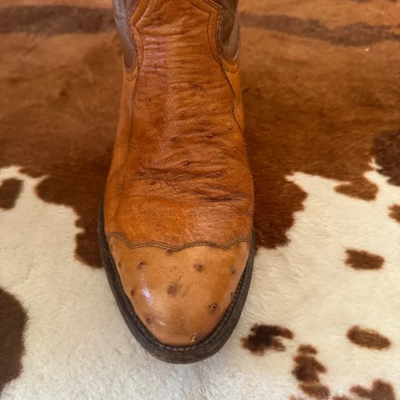 Montana Cowboy Boots Genuine Leather with Ostrich Embossing Western Style Size 8