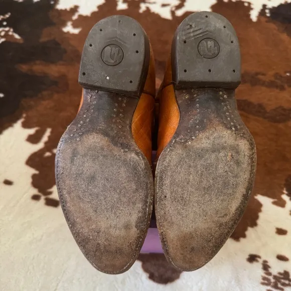 Montana Cowboy Boots Genuine Leather with Ostrich Embossing Western Style Size 8