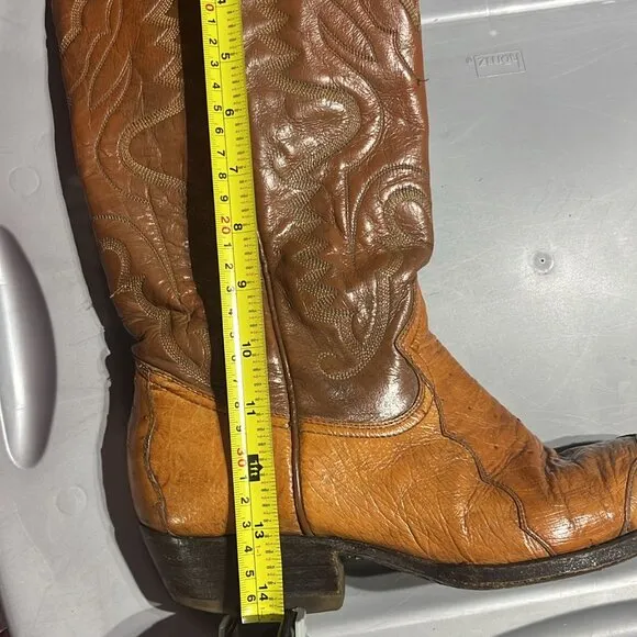 Montana Cowboy Boots Genuine Leather with Ostrich Embossing Western Style Size 8