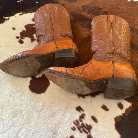 Montana Cowboy Boots Genuine Leather with Ostrich Embossing Western Style Size 8