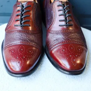 Moreschi 9-M Burgundy and Red Peccary and Calf Skin Cap Toe Oxford Mens Dress Sh