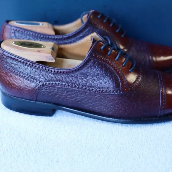 Moreschi 9-M Burgundy and Red Peccary and Calf Skin Cap Toe Oxford Mens Dress Sh