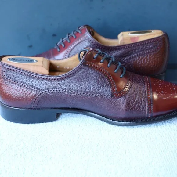 Moreschi 9-M Burgundy and Red Peccary and Calf Skin Cap Toe Oxford Mens Dress Sh