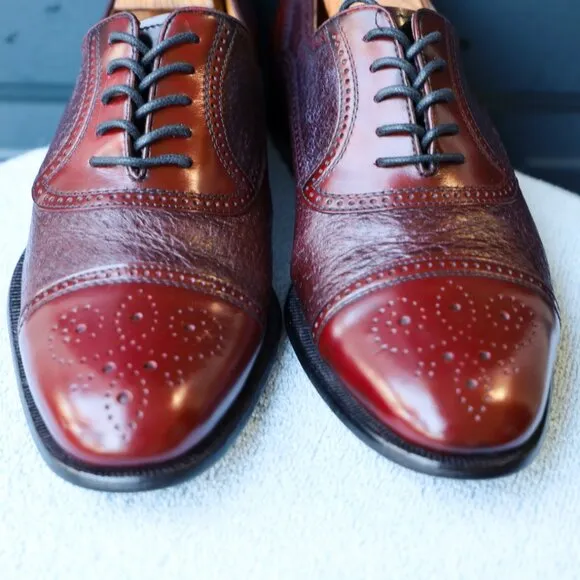 Moreschi 9-M Burgundy and Red Peccary and Calf Skin Cap Toe Oxford Mens Dress Sh