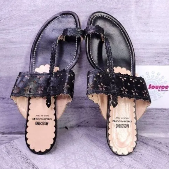 Moschino Cheap And Chic Laser Cut Leather Sandal Black sz 39 Women's sz 9
