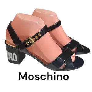 Moschino sandals shoes Couture logo block heel leather NEW!