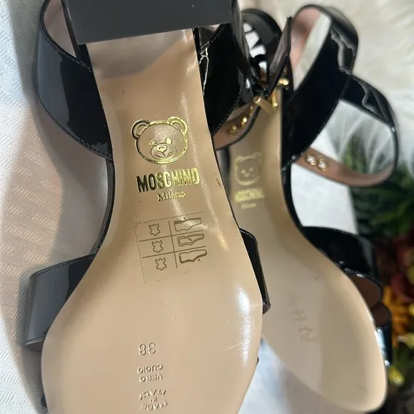 Moschino sandals shoes Couture logo block heel leather NEW!