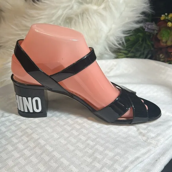 Moschino sandals shoes Couture logo block heel leather NEW!