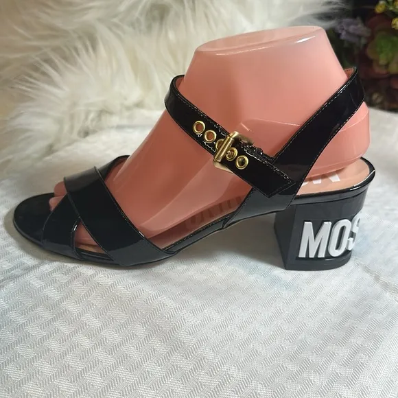 Moschino sandals shoes Couture logo block heel leather NEW!