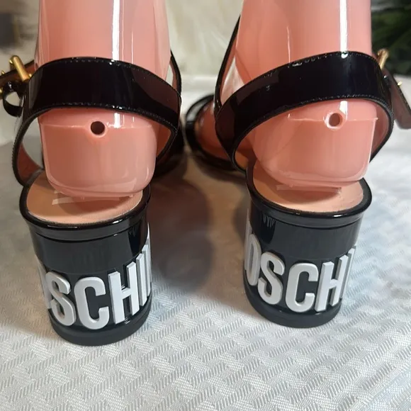 Moschino sandals shoes Couture logo block heel leather NEW!