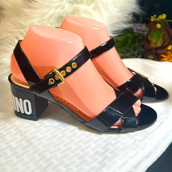 Moschino sandals shoes Couture logo block heel leather NEW!
