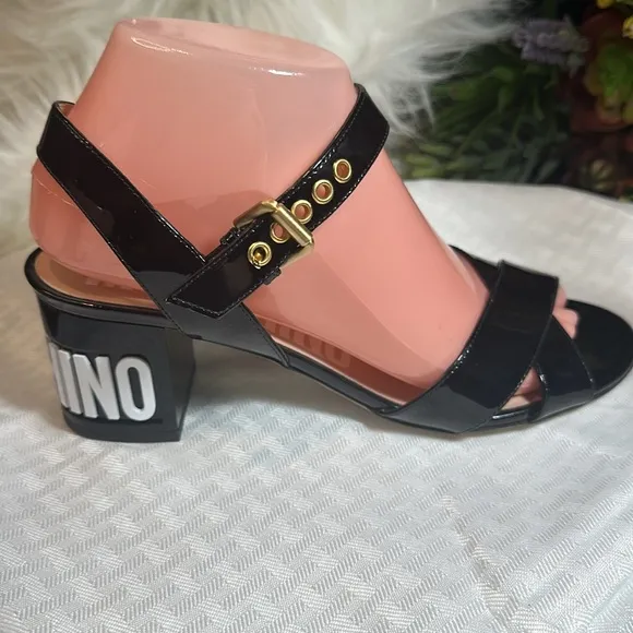 Moschino sandals shoes Couture logo block heel leather NEW!