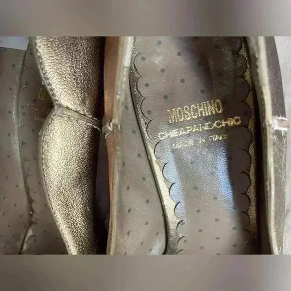 Moschino Women’s Vintage Gold Pumps With Bows Shoes Size 7.5