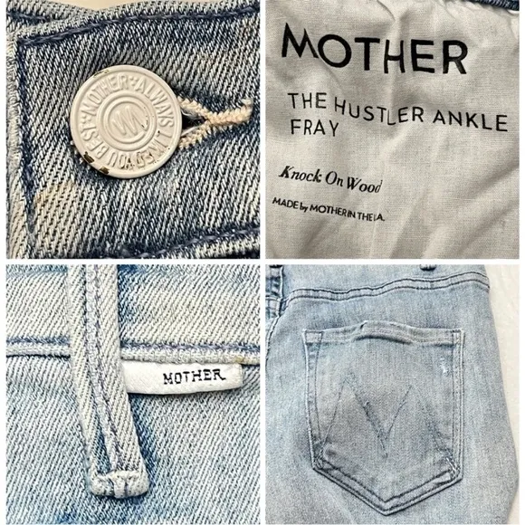 Mother Jeans Blue Hustler Ankle Fray SmoothSailing Light Wash Denim Sz 26