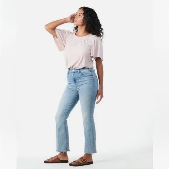 Mother Jeans Blue Hustler Ankle Fray SmoothSailing Light Wash Denim Sz 26