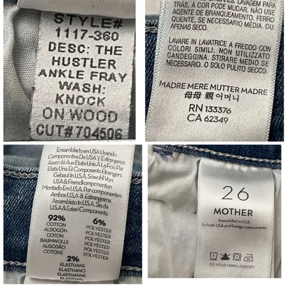 Mother Jeans Blue Hustler Ankle Fray SmoothSailing Light Wash Denim Sz 26