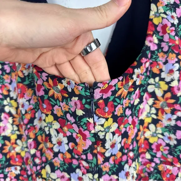MSK Floral Print V-Neck Open Back Chiffon Puff Sleeve Dress Colorful 70s Plus XL