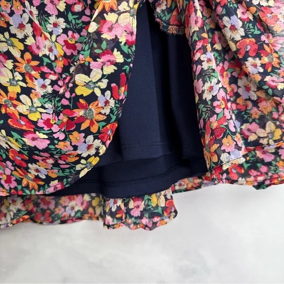 MSK Floral Print V-Neck Open Back Chiffon Puff Sleeve Dress Colorful 70s Plus XL