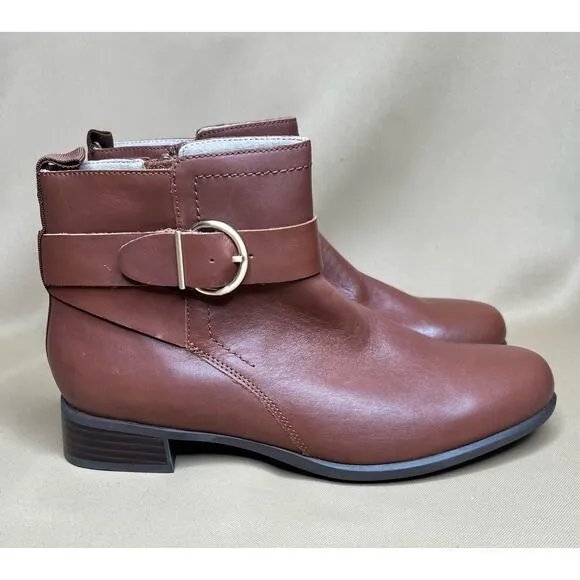 Munro Chestnut Brown Cuero Leather Ankle Boots 9 New