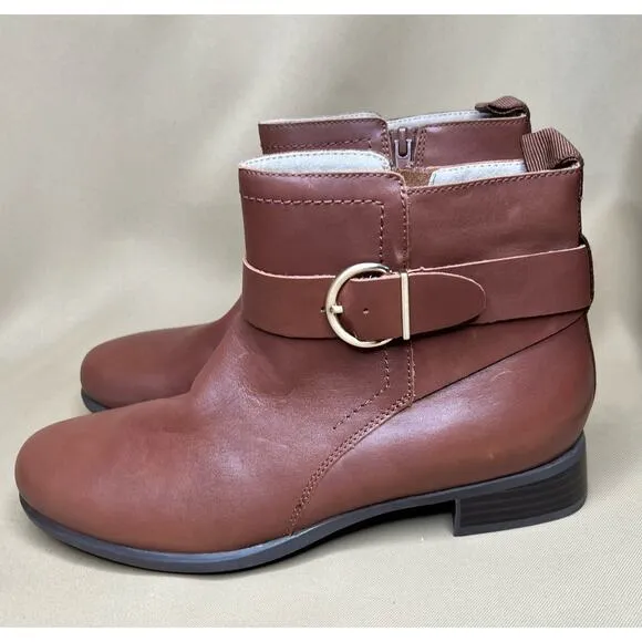 Munro Chestnut Brown Cuero Leather Ankle Boots 9 New