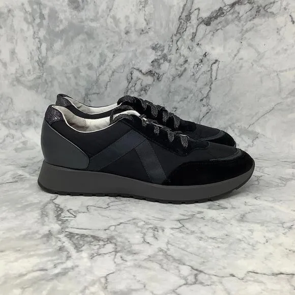 Munro Sz 10 N Black Suede/Fabric Combo Piper Leather Lace Up Sneaker Shoes M23-7