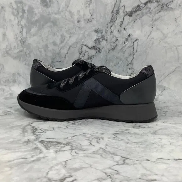 Munro Sz 10 N Black Suede/Fabric Combo Piper Leather Lace Up Sneaker Shoes M23-7