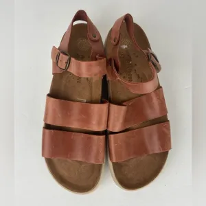 Musse &amp; Cloud Women's Sandals Size 40 US 9.5 Tan Distressed Leather Boho Footbed