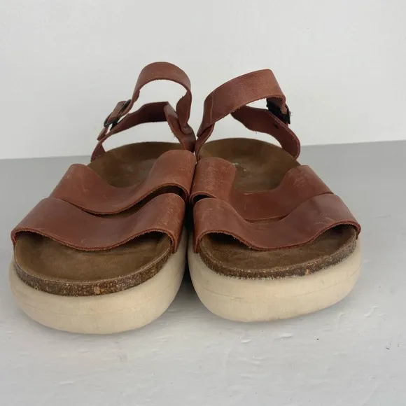 Musse &amp; Cloud Women's Sandals Size 40 US 9.5 Tan Distressed Leather Boho Footbed