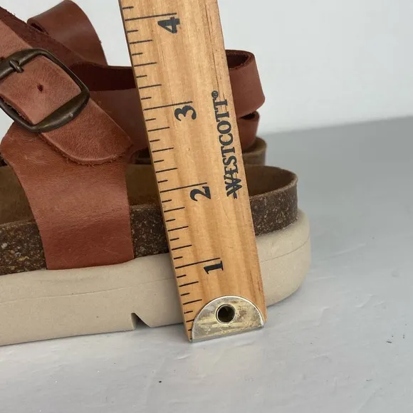 Musse &amp; Cloud Women's Sandals Size 40 US 9.5 Tan Distressed Leather Boho Footbed
